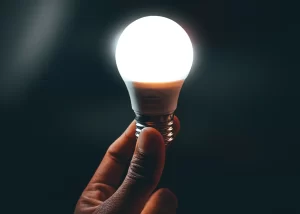 Hand holding a light bulb